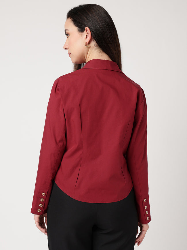 Women Maroon Cotton Shirt