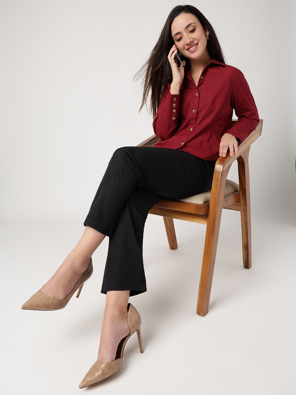 Women Maroon Cotton Shirt