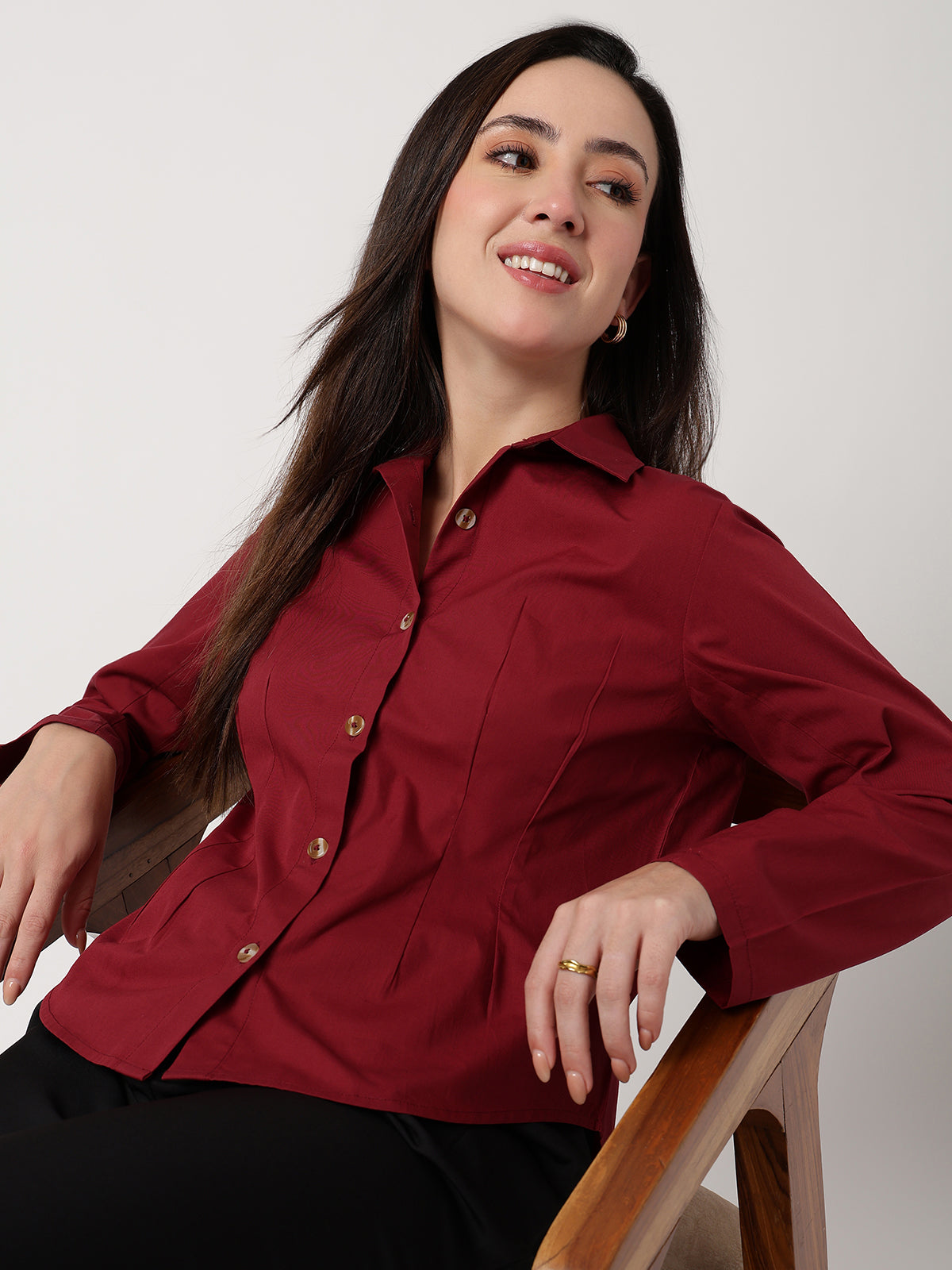 Women Maroon Cotton Shirt