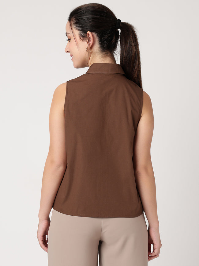 Women Brown Cotton Shirt