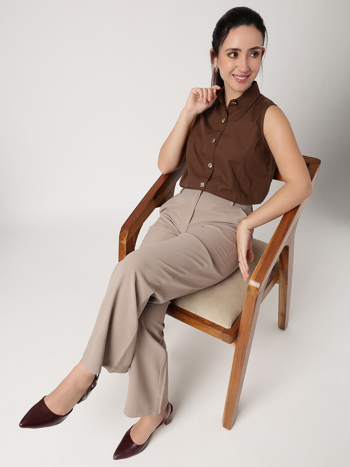 Women Brown Cotton Shirt