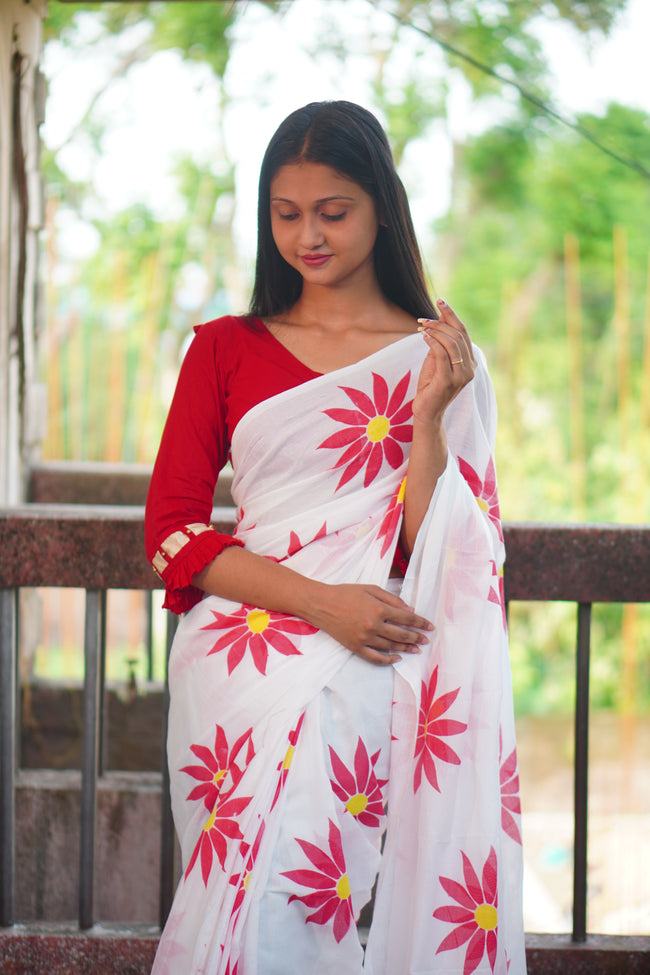 Women Cotton Floral Design Saree