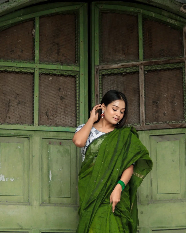 Women Cotton Sil Sequence Saree