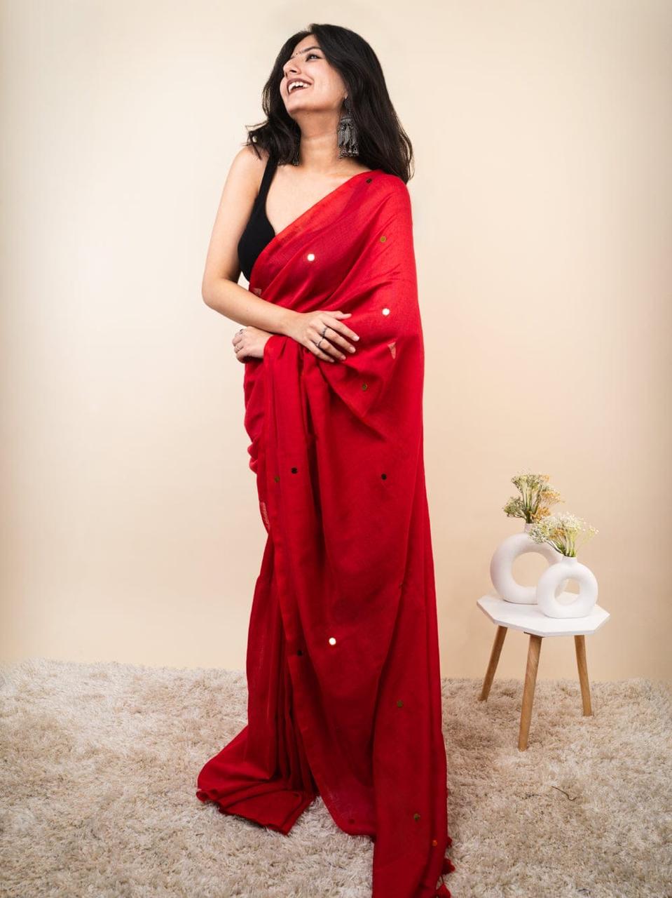 Women Pure Cotton Sequence Saree
