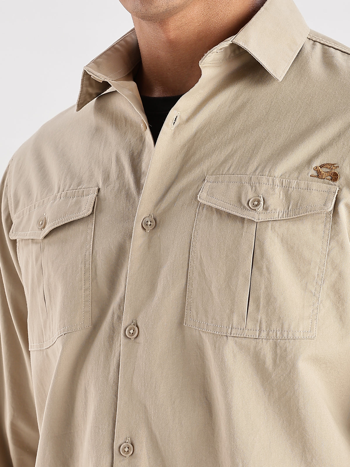 Men Beige Cargo Shirt