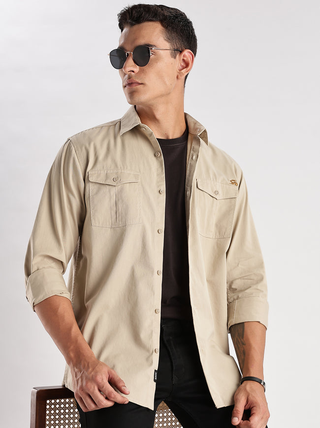 Men Beige Cargo Shirt