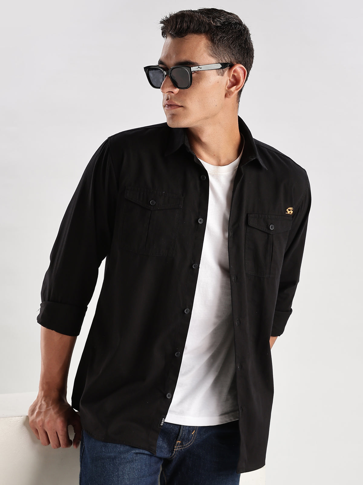 Men Black Cargo Shirt