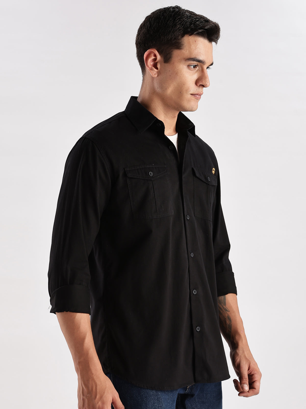 Men Black Cargo Shirt