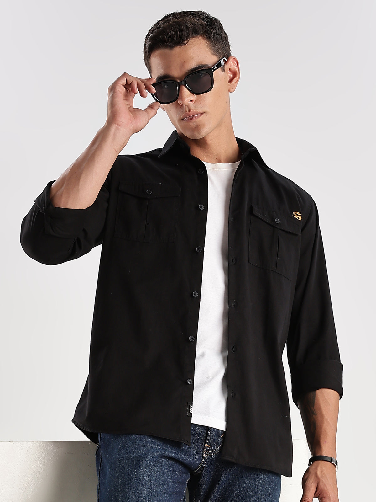 Men Black Cargo Shirt