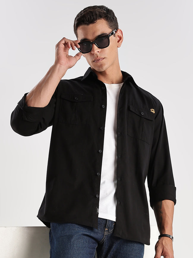 Men Black Cargo Shirt