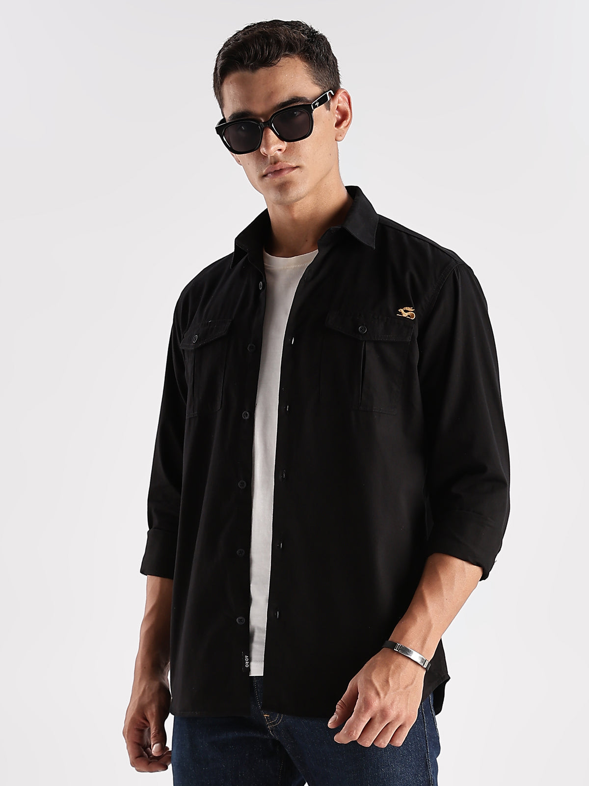Men Black Cargo Shirt