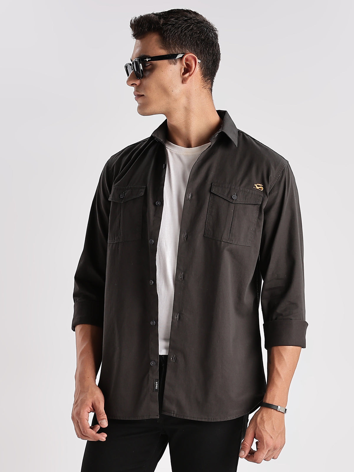Men Grey Cargo Shirt
