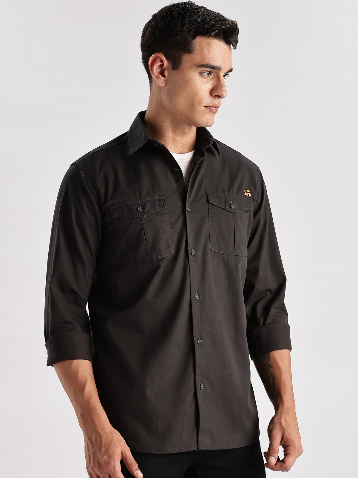 Men Grey Cargo Shirt