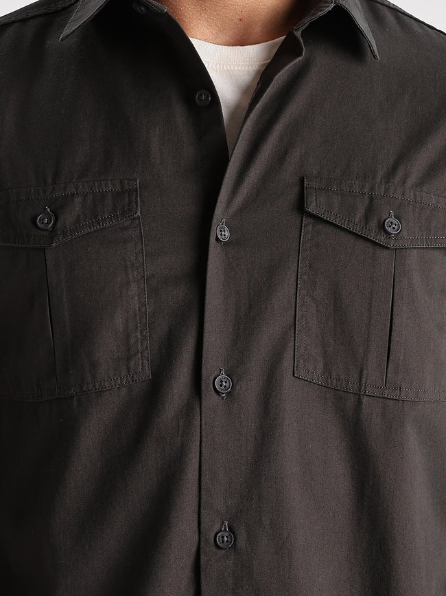 Men Grey Cargo Shirt