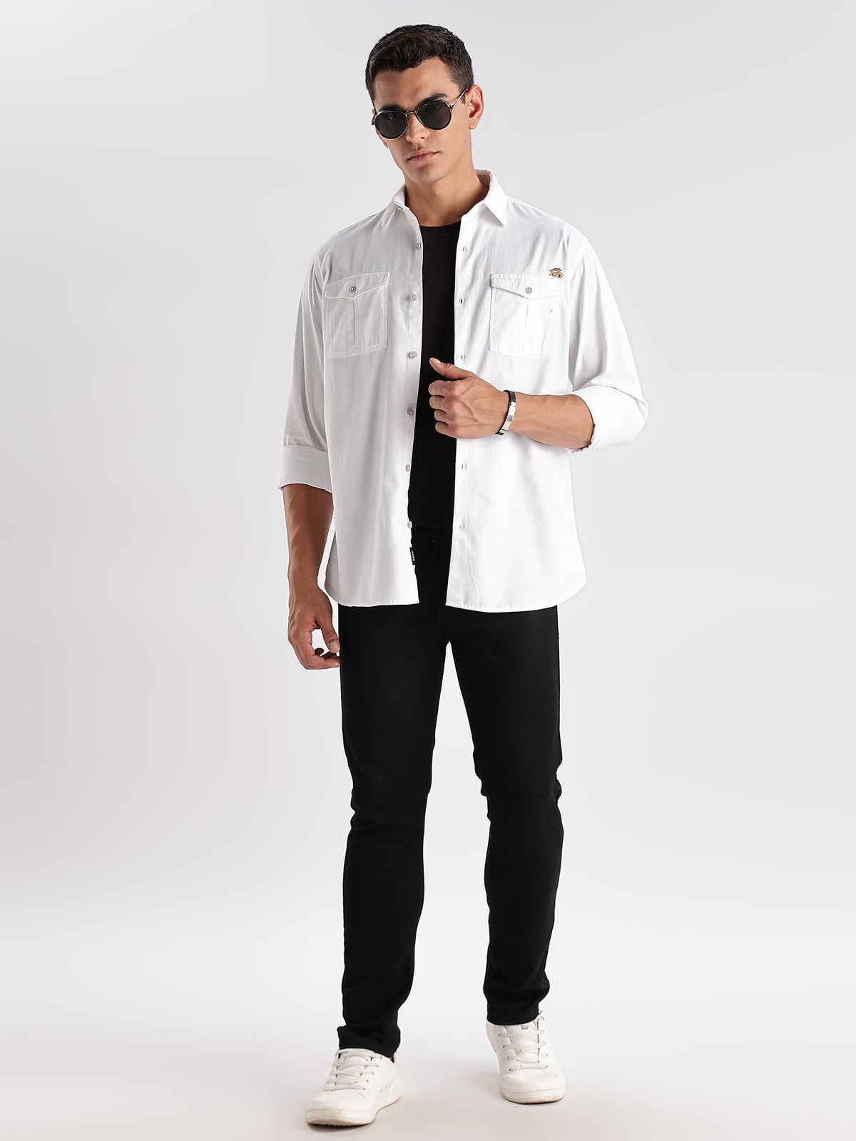 Men White Cargo Shirt