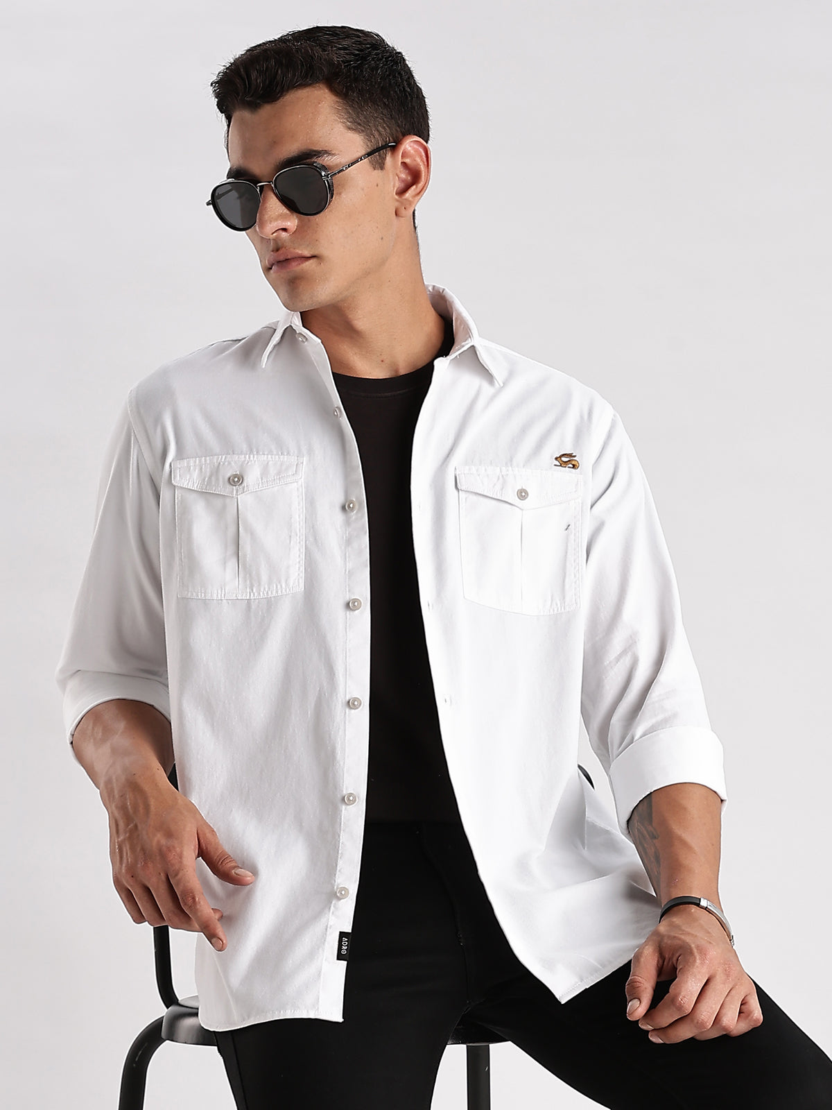 Men White Cargo Shirt
