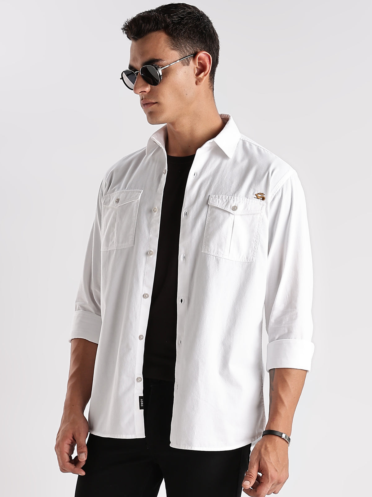 Men White Cargo Shirt