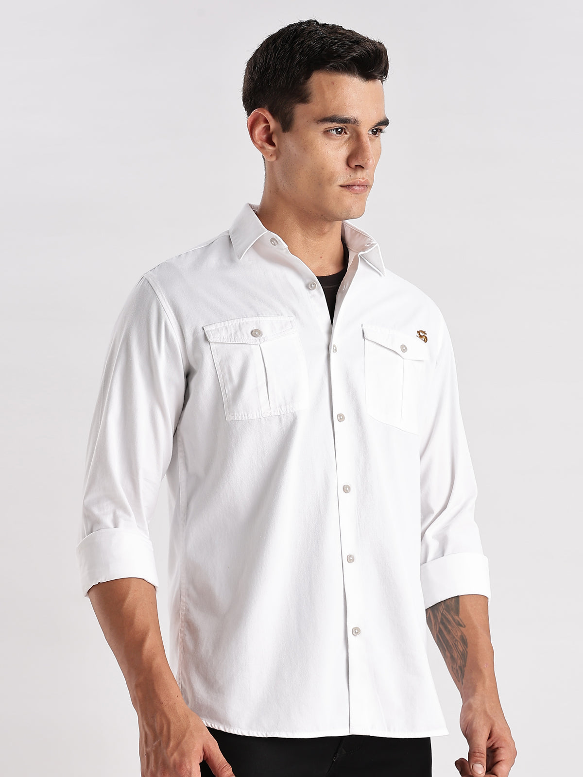 Men White Cargo Shirt