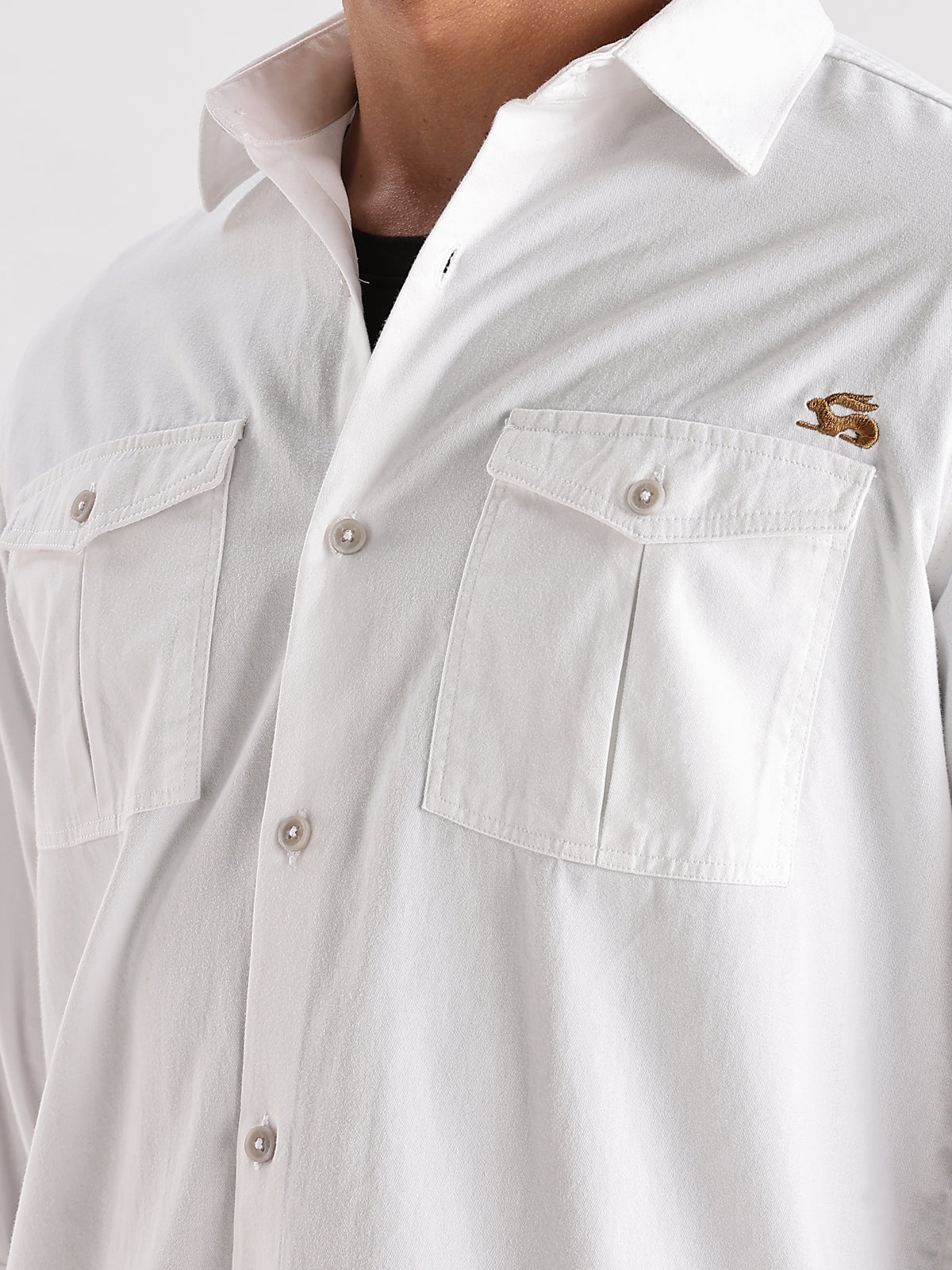 Men White Cargo Shirt