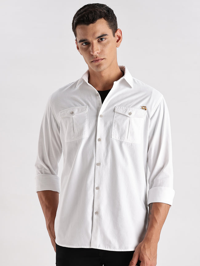 Men White Cargo Shirt