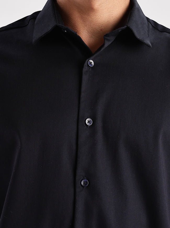 Men Navy Blue Casual Shirt