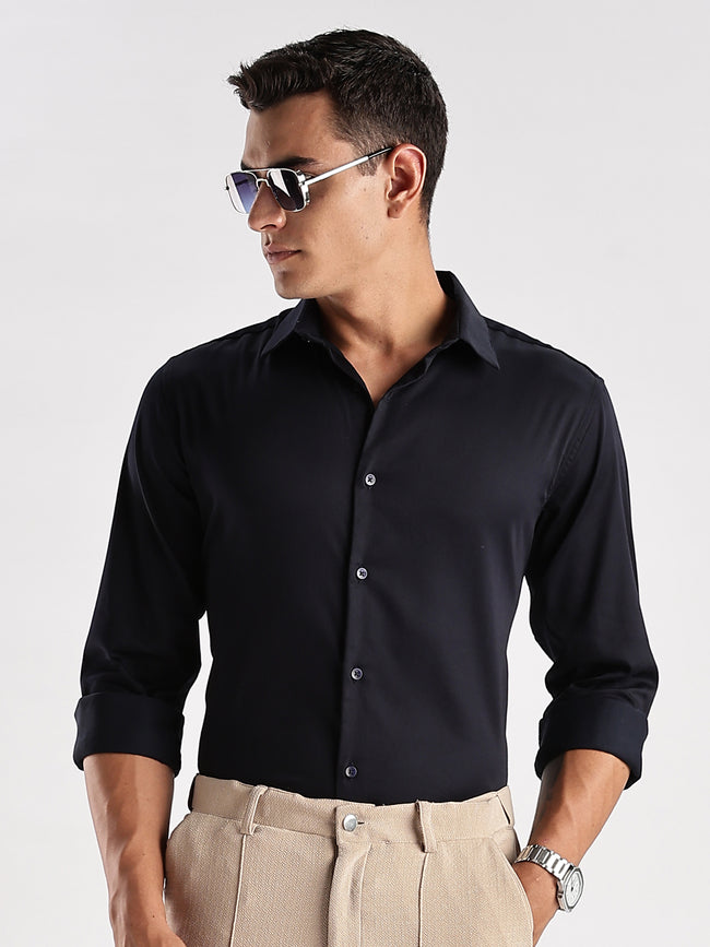 Men Navy Blue Casual Shirt
