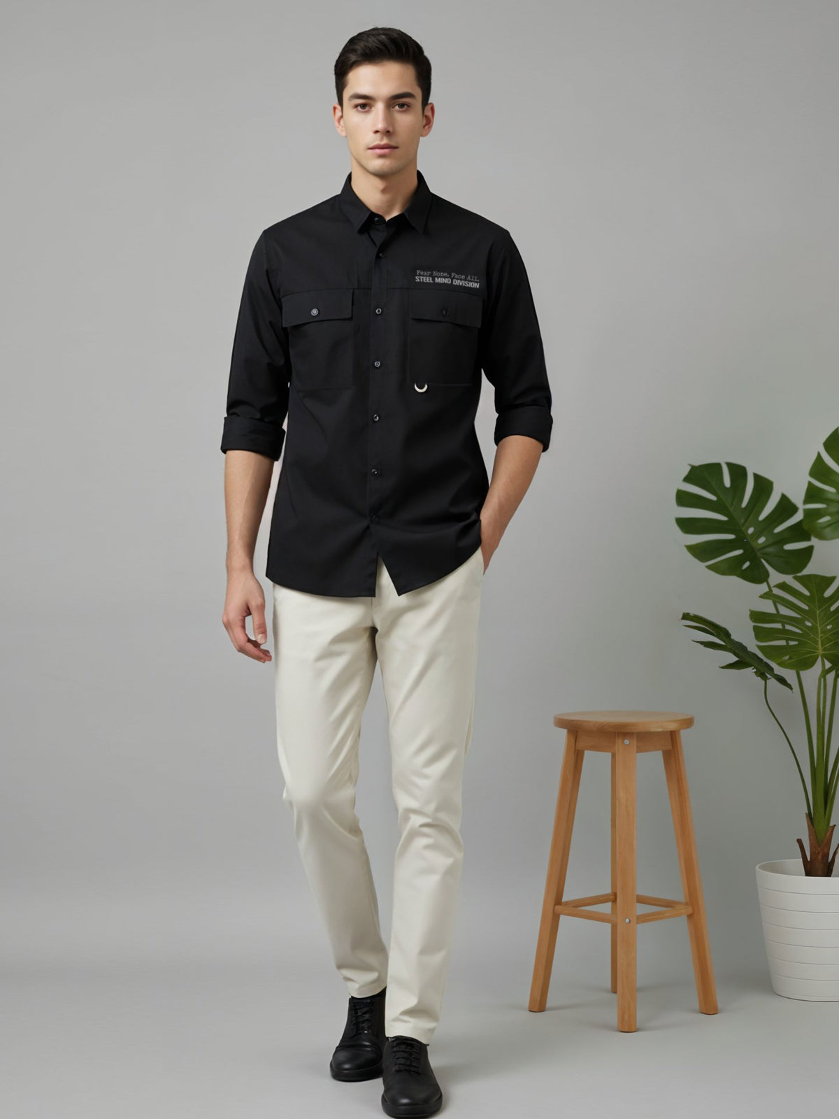 Men Cotton Twill Cargo Shirt