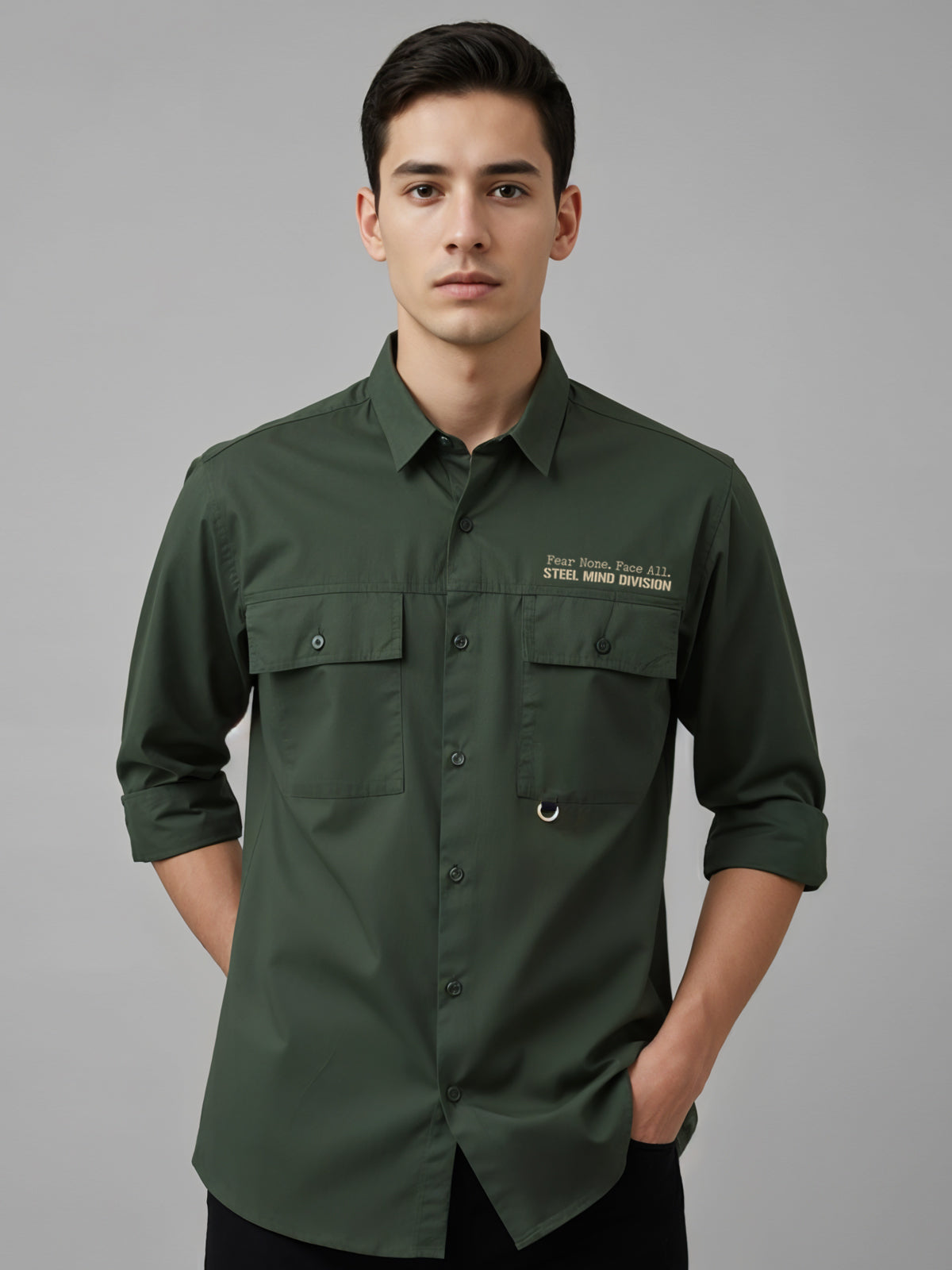 Men Cotton Twill Cargo Shirt