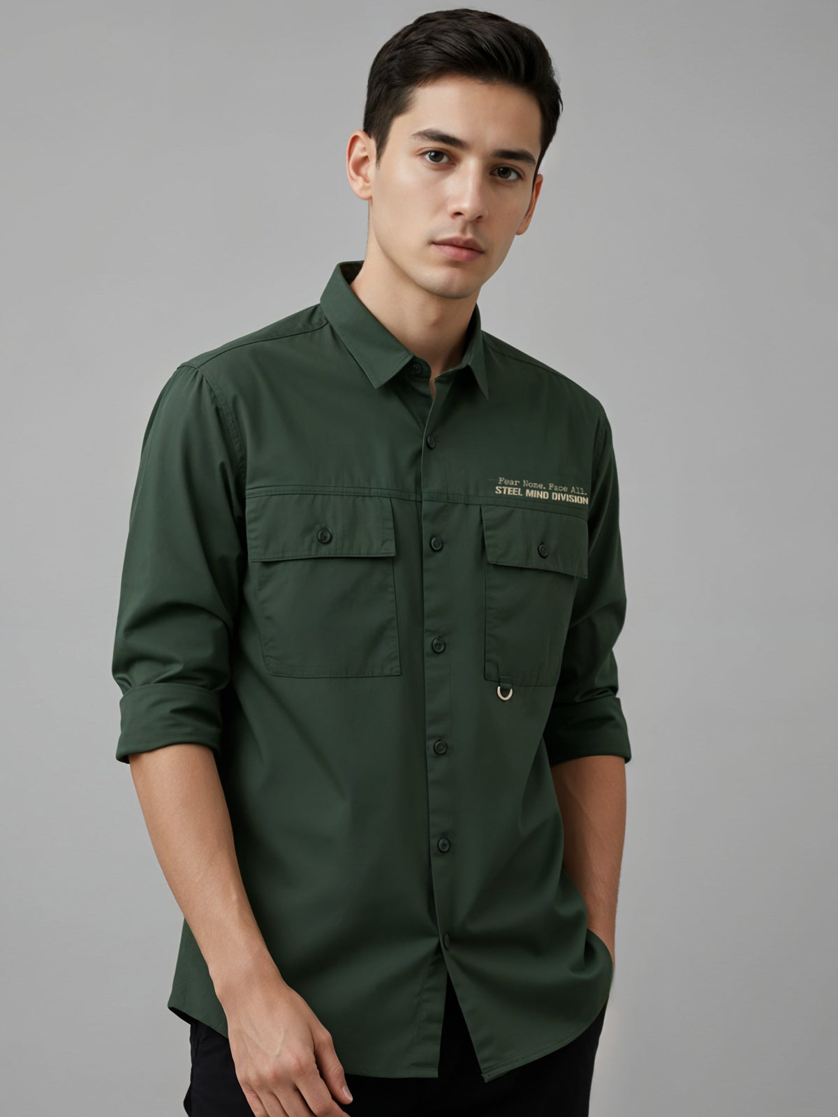 Men Cotton Twill Cargo Shirt