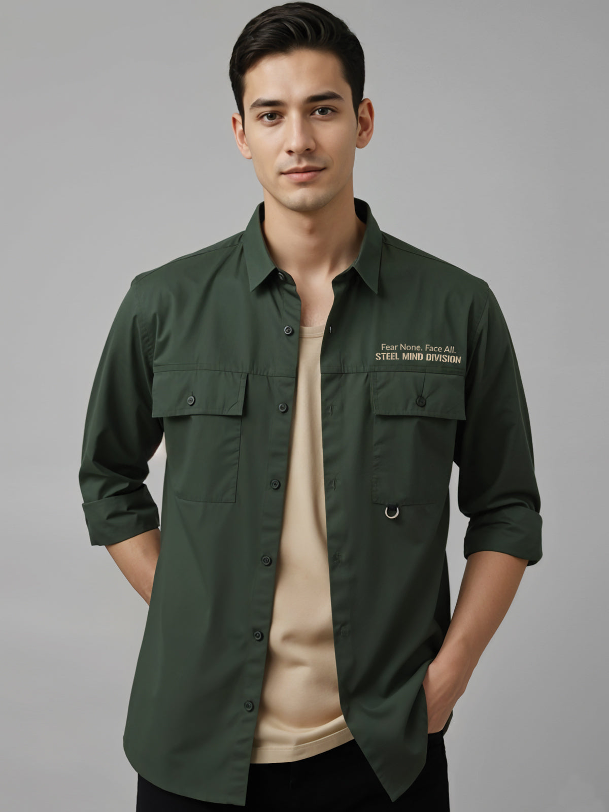 Men Cotton Twill Cargo Shirt