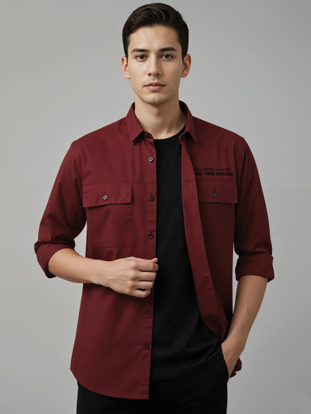 Men Cotton Twill Cargo Shirt