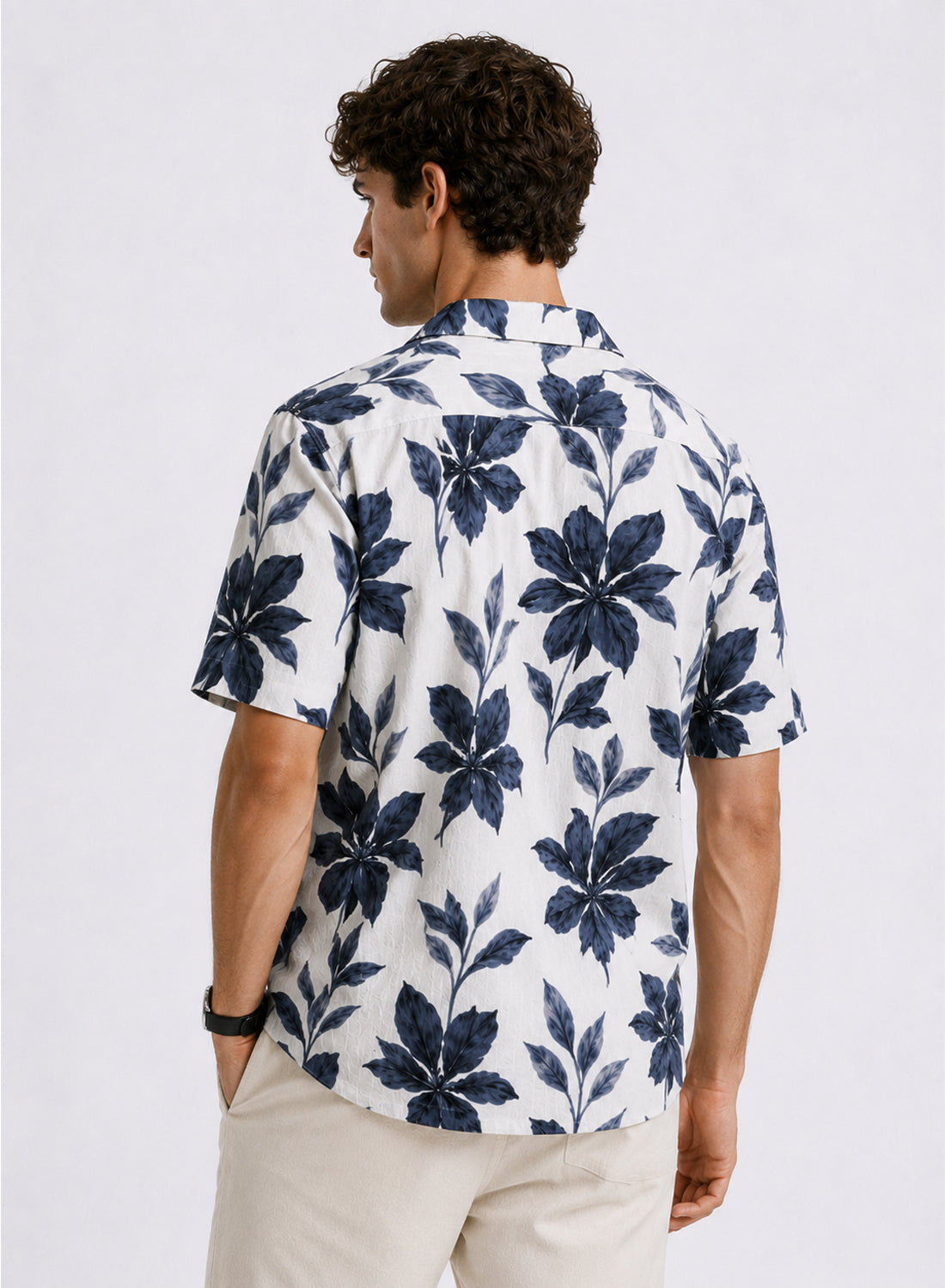 Men White And Navy Relaxed Fit Shirt