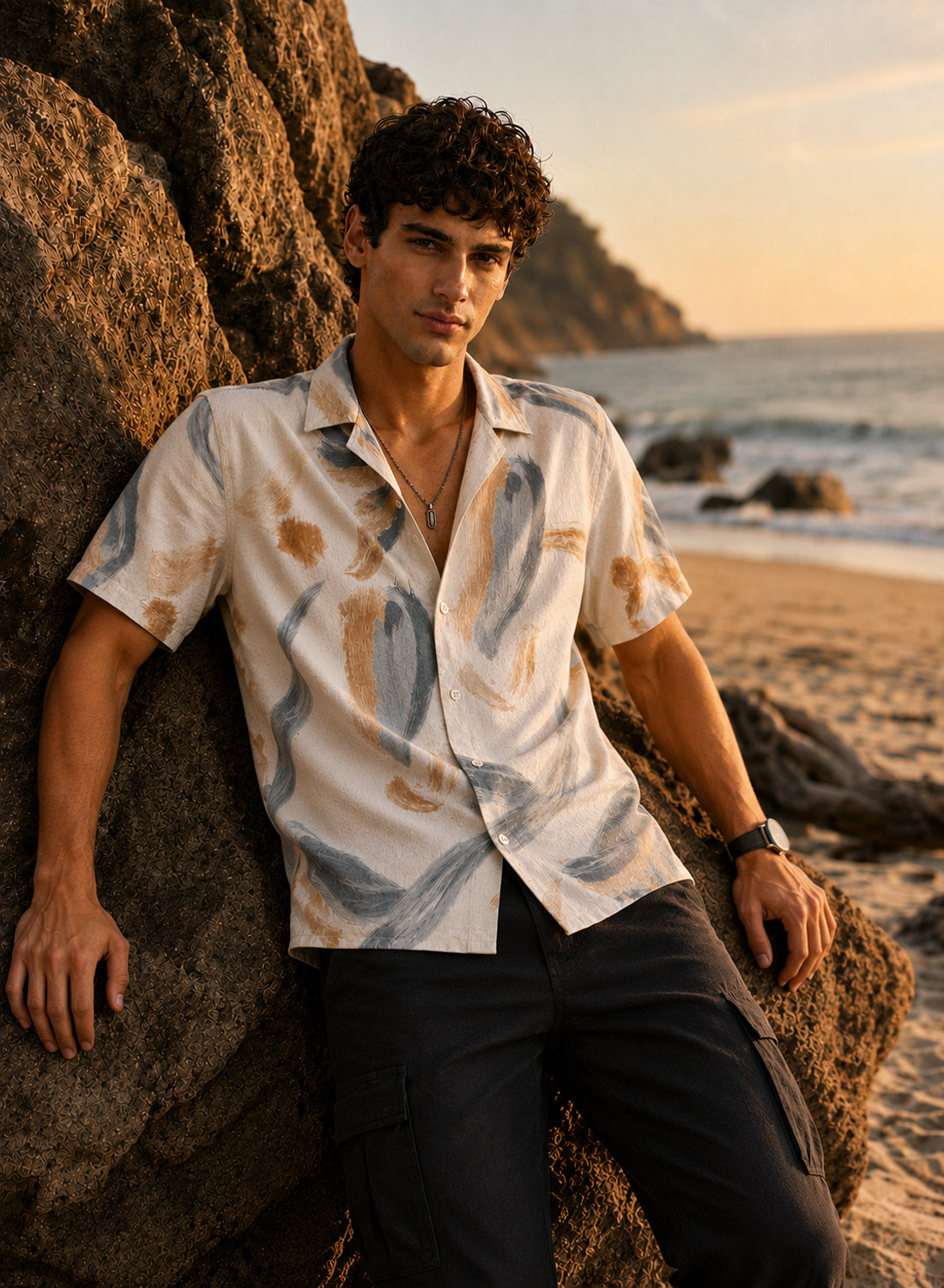 Men Sand Beige Casual Summer Shirt
