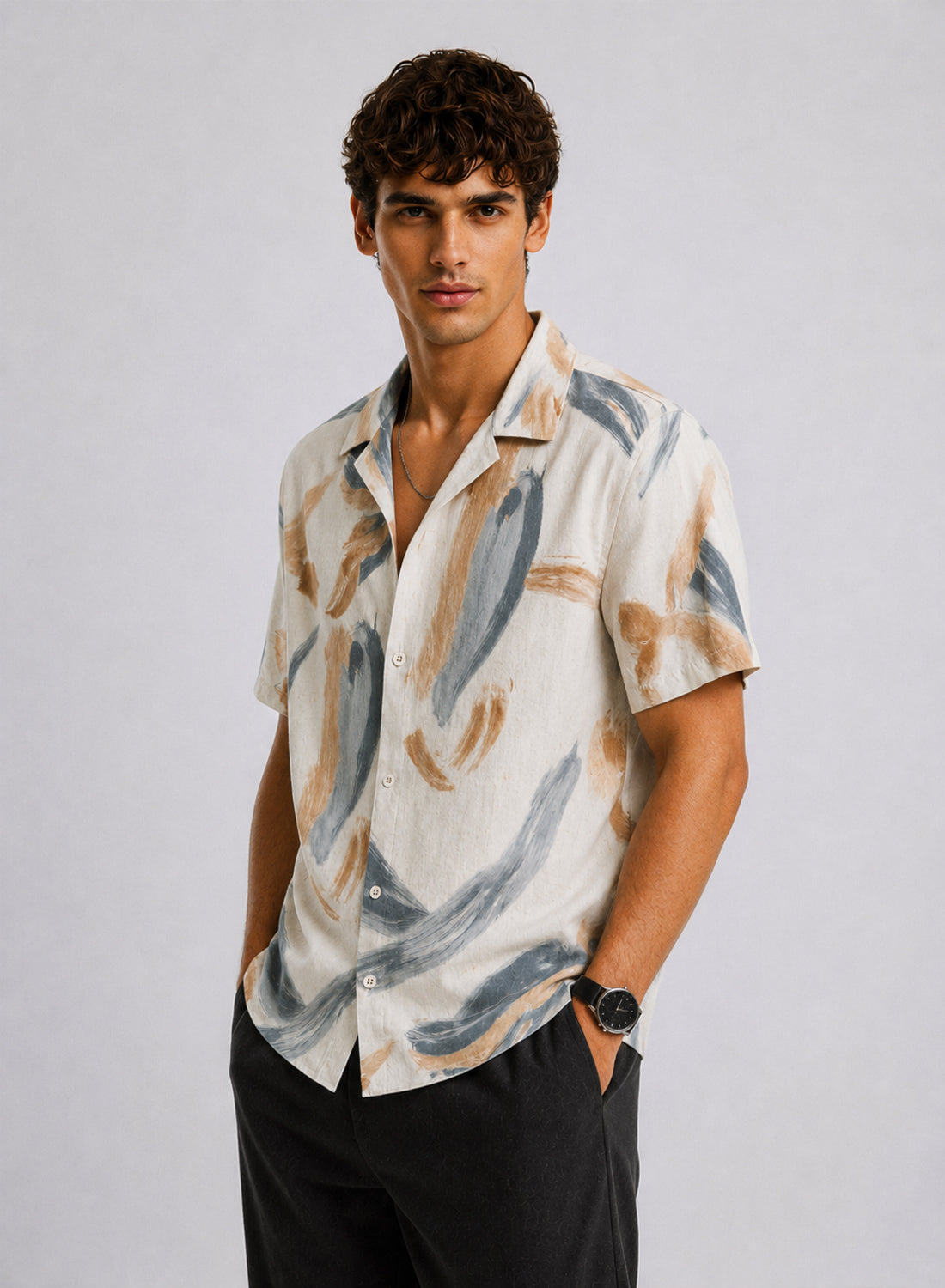 Men Sand Beige Casual Summer Shirt