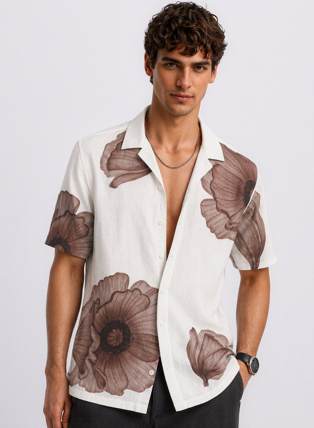Men Sepia Brown Resort Wear Shirt