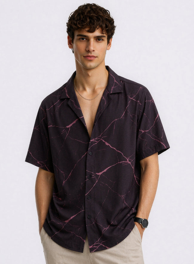 Men Wine Printed Casual Shirt