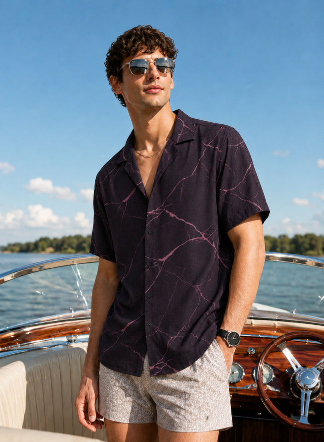 Men Wine Printed Casual Shirt