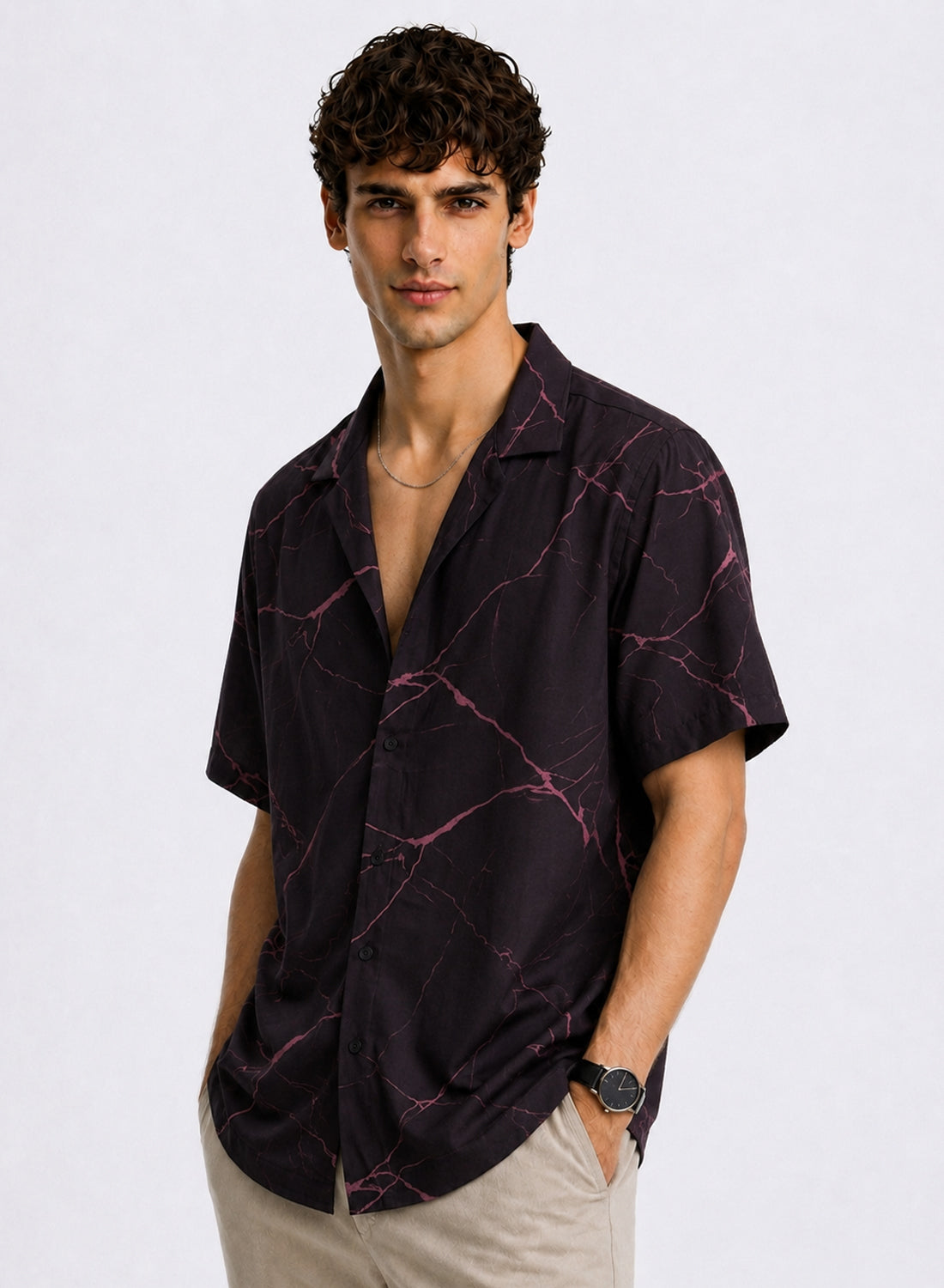Men Wine Printed Casual Shirt