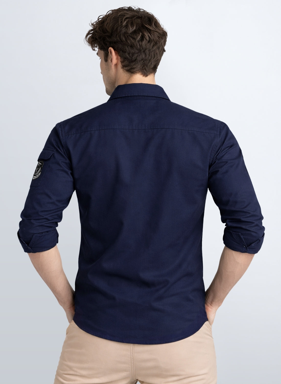 Men Solid Navy Blue Cargo Shirt