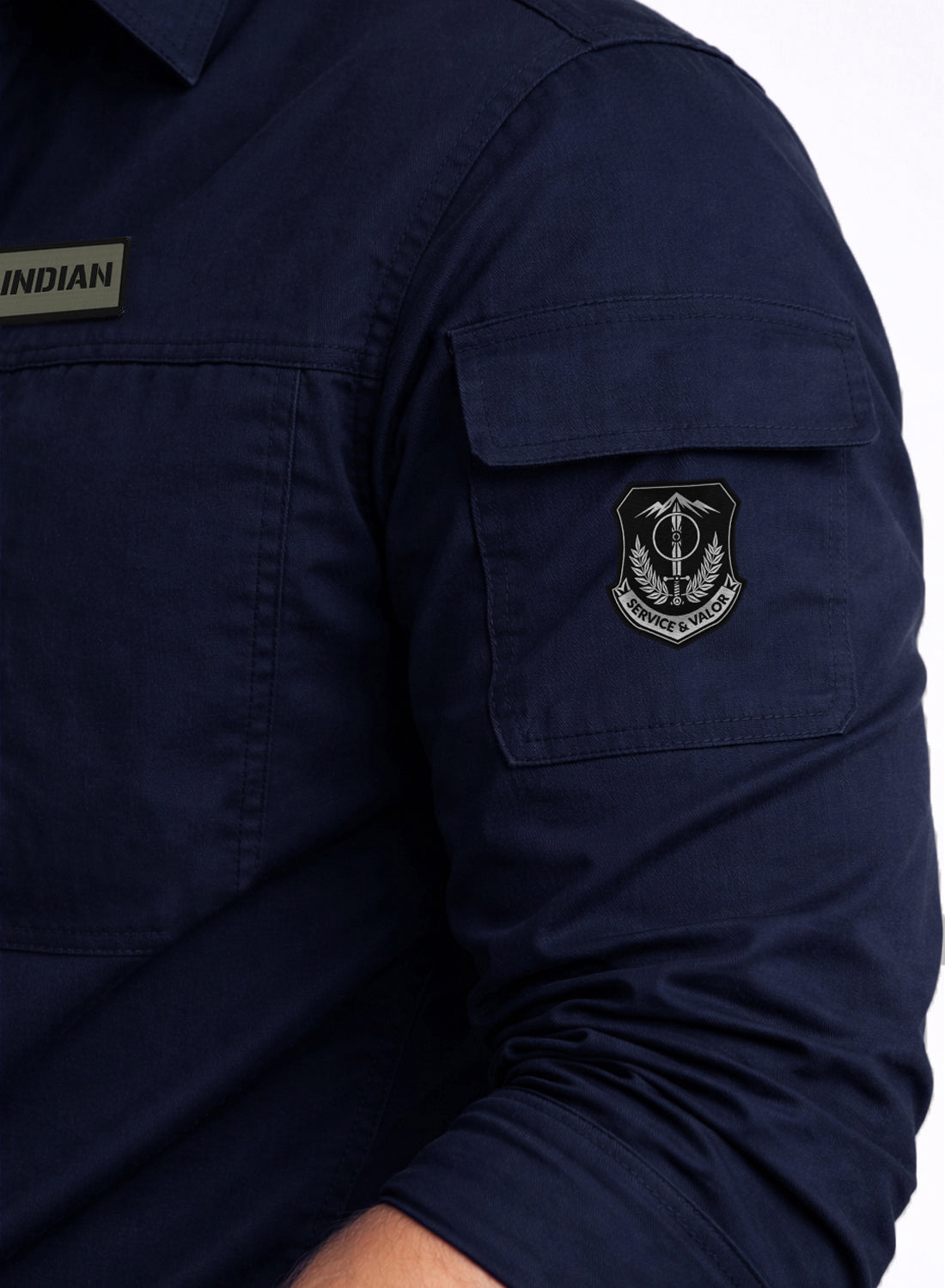 Men Solid Navy Blue Cargo Shirt