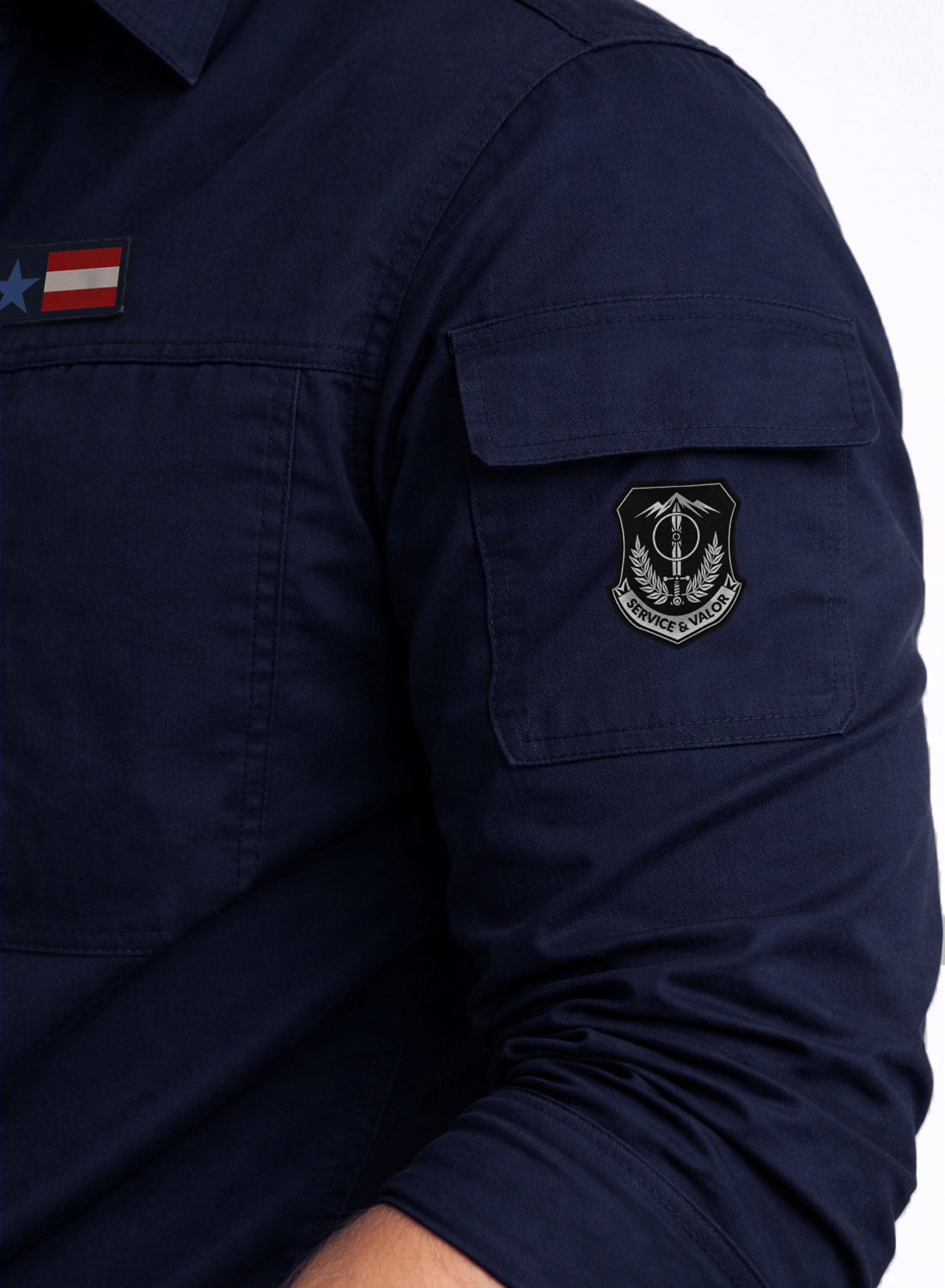 Men Solid Navy Blue Cargo Shirt