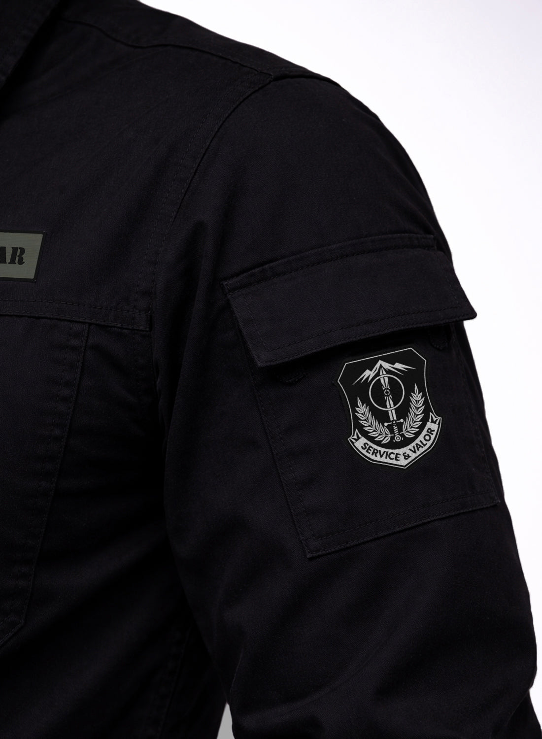 Men Solid Black Cargo Shirt