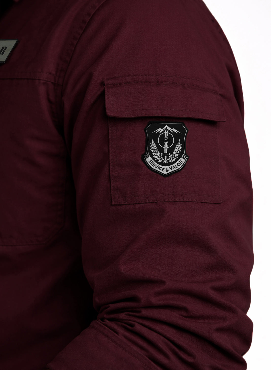 Men Solid Maroon Cargo Shirt