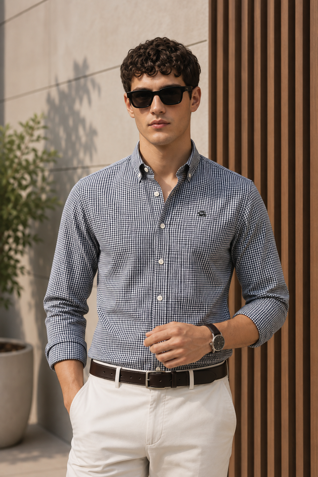 Men Black Mini Check Shirt