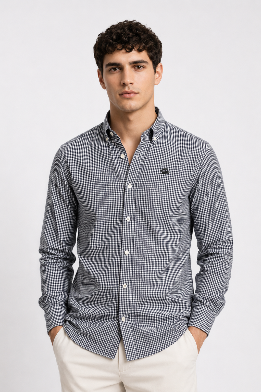 Men Black Mini Check Shirt