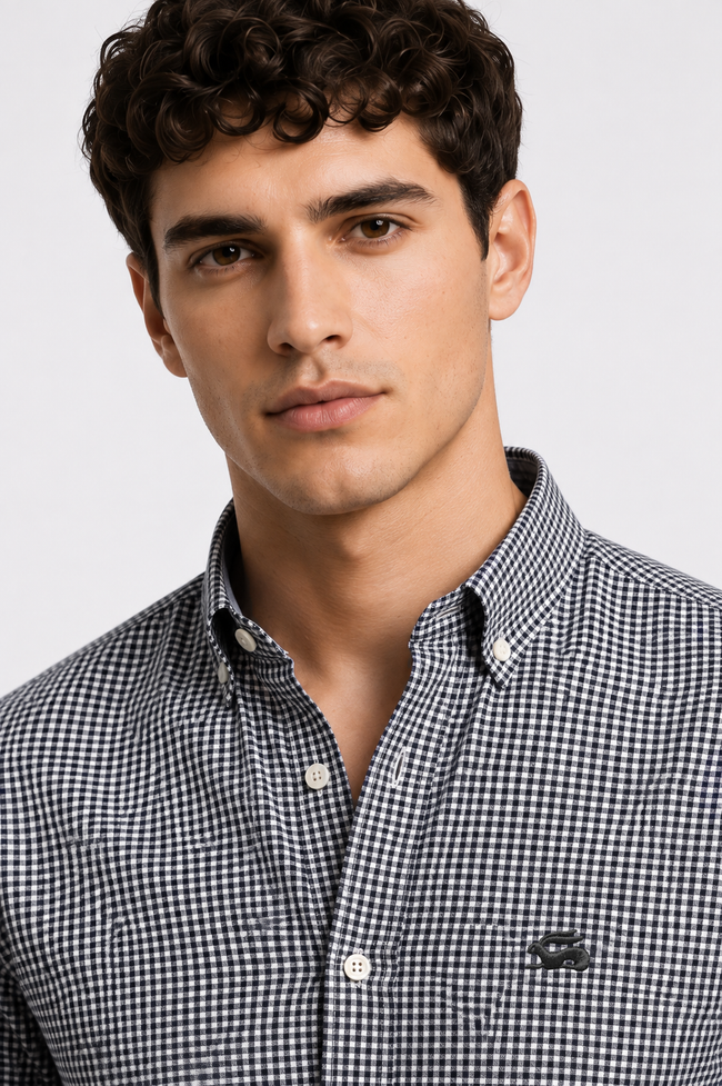 Men Black Mini Check Shirt