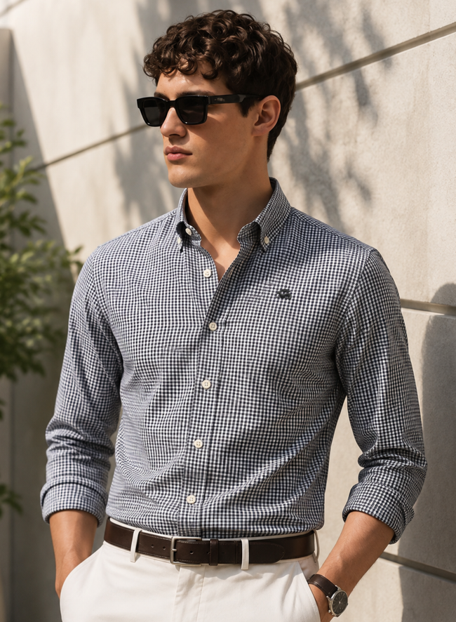 Men Black Mini Check Shirt
