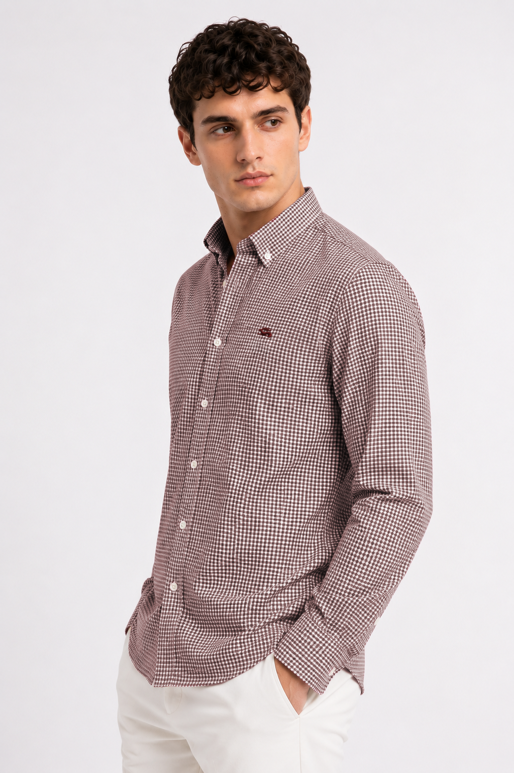Men Brown Mini Check Shirt