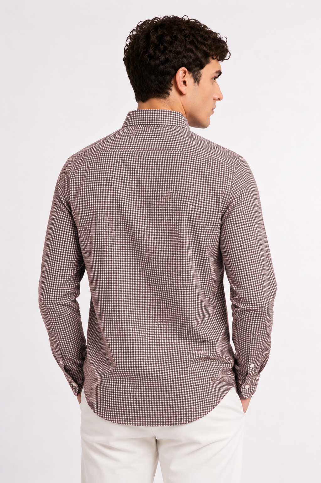 Men Brown Mini Check Shirt