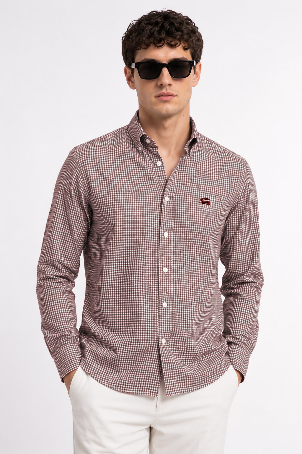 Men Brown Mini Check Shirt